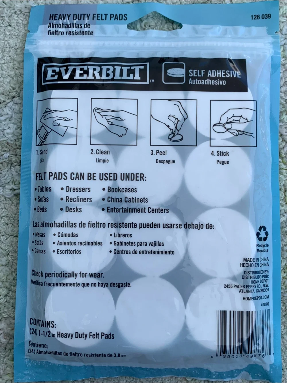 24-pack of Everbilt 1-1/2 in. Brown Round Heavy Duty Self-Adhesive Felt Pads